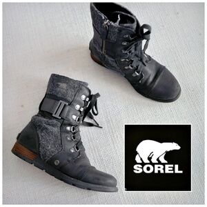 Sorel Black and Gray Lace-Up Boots